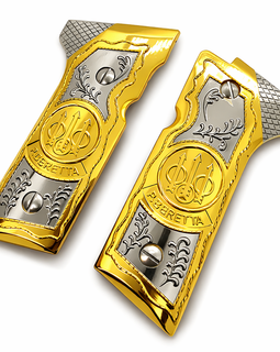 Beretta Vertec Grips for M9A3 & 92X Centurion – Gold & Silver P. BERETTA Medallion – Includes Screws