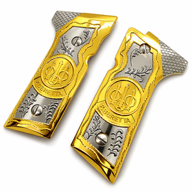 Beretta Vertec Grips for M9A3 & 92X Centurion – Gold & Silver P. BERETTA Medallion – Includes Screws