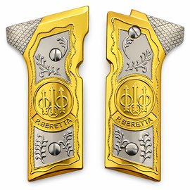 Beretta Vertec Grips for M9A3 & 92X Centurion – Gold & Silver P. BERETTA Medallion – Includes Screws