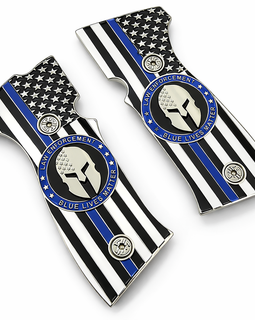 SIG Sauer P320 AXG Metal Grip Panels – Nickel Thin Blue Line Flag Spartan Design