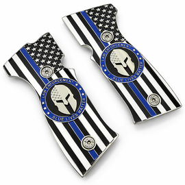 SIG Sauer P320 AXG Metal Grip Panels – Nickel Thin Blue Line Flag Spartan Design
