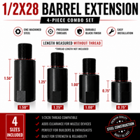 1/2x28 Barrel Extension Combo Set – 4 Sizes Included