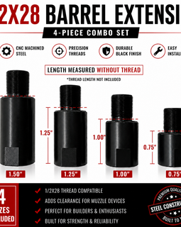 1/2x28 Barrel Extension Combo Set – 4 Sizes Included