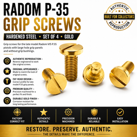 Radom P-35 Grip Screws – Hardened Steel Gold Finish (Set of 4)