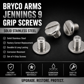 Bryco Arms Jennings 9 Grip Screws – Solid Stainless Steel (Set of 4)