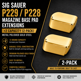 Sig Sauer P229 / P228 Magazine Base Pad Extensions – Polished Gold Steel, +2 Capacity (2-Pack)