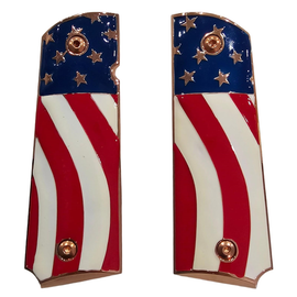 1911 Full Size Metal Grips – American Flag Design (Rose Gold Trim, Ambi Cut, Includes 4 Screws)