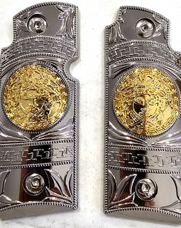 Kimber Micro Carry 380 ACP Metal Grips – Chrome & Gold (Ambi Cut, Includes Screws)