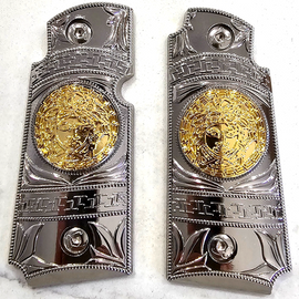 Kimber Micro Carry 380 ACP Metal Grips – Chrome & Gold (Ambi Cut, Includes Screws)