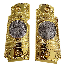 Kimber Micro Carry 380 ACP Metal Grips – Gold & Silver (Ambi Cut, Includes Screws)