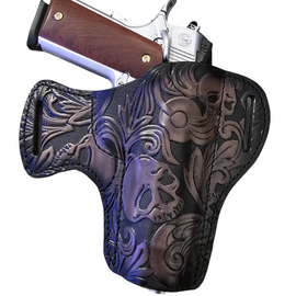 Handmade Exotic Leather Skull Holster – 8 oz Premium Leather, Hand-Tooled Design, Reinforced Loop