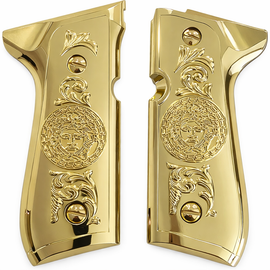Beretta 92 / 96 Full Size Metal Grips – Gold Medusa Design (Fits 92FS, M9, 92A1, 92 INOX – Includes Screws)