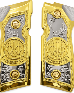 Beretta 92 / 96 Full Size Metal Grips – Gold & Chrome P. Beretta Logo Design (Fits 92FS, M9, 92A1, 92 INOX – Includes Screws)