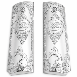 1911 Full Size Metal Grips – Chrome with Colt Horse & Logo, Ambi Cut (Includes 4 Screws)