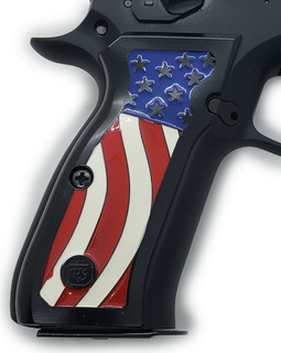Matte Black CZ-75 / CZ-85 Full-Size Metal Grips – American Flag Design with Enamel Inlay and Matching Screws