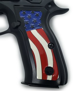 Matte Black CZ-75 / CZ-85 Full-Size Metal Grips – American Flag Design with Enamel Inlay and Matching Screws