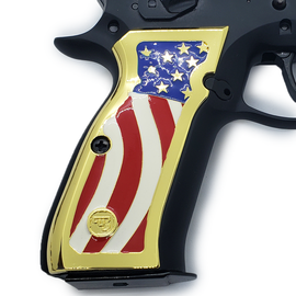 Gold-Plated CZ-75 / CZ-85 Full-Size Metal Grips – American Flag Design with Enamel Inlay and Matching Screws