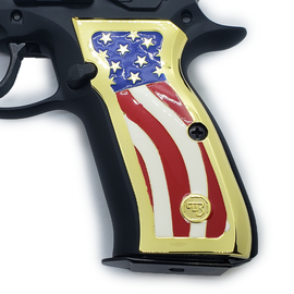 Gold-Plated CZ-75 / CZ-85 Full-Size Metal Grips – American Flag Design with Enamel Inlay and Matching Screws