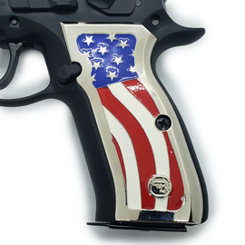 Nickel-Plated CZ-75 / CZ-85 Full-Size Metal Grips – American Flag Design with Enamel Inlay and Matching Screws