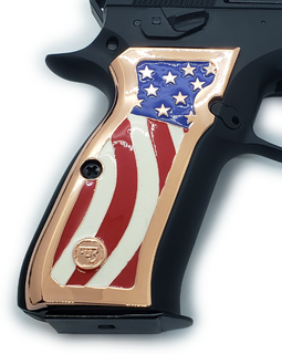 Rose Gold CZ-75 / CZ-85 Full-Size Metal Grips – American Flag Design with Enamel Inlay (Screws Not Included)