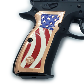 Rose Gold CZ-75 / CZ-85 Full-Size Metal Grips – American Flag Design with Enamel Inlay (Screws Not Included)