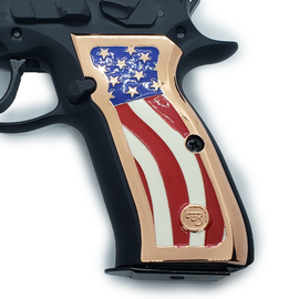 Rose Gold CZ-75 / CZ-85 Full-Size Metal Grips – American Flag Design with Enamel Inlay (Screws Not Included)