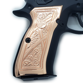Rose Gold CZ-75 / CZ-85 Full-Size Metal Grips – Geometric & Scroll Engraved Design with Matching Screws