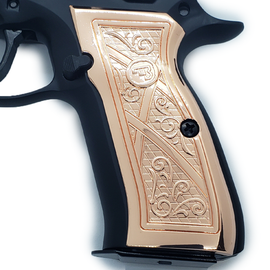 Rose Gold CZ-75 / CZ-85 Full-Size Metal Grips – Geometric & Scroll Engraved Design with Matching Screws