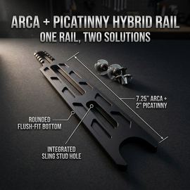 Universal Arca-Picatinny Hybrid Bipod Rail - Rounded Stock Fit - Anodized Black
