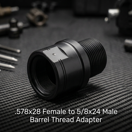 .578x28 Female to 5/8x24 Male Barrel Thread Adapter – Steel Construction – Black