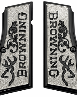 Browning Hi Power / Tisas Regent BR9 Metal Grips – Black & Nickel Scroll Texture (Includes Screws)