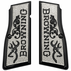 Browning Hi Power / Tisas Regent BR9 Metal Grips – Black & Nickel Scroll Texture (Includes Screws)