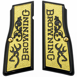 Browning Hi Power / Tisas Regent BR9 Metal Grips – Black & Gold Scroll Texture (Includes Screws)