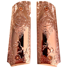 1911 Full Size Metal Grips – Rose Gold with Colt Horse & Logo, Ambi Cut (Includes 4 Screws)