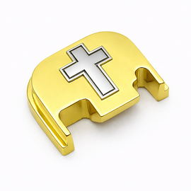 Glock Rear Cover Plate – Solid Steel – Cross Design  Compatible with Glock Gen 1–5 Gold Nickel