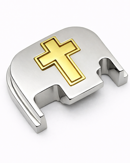 Glock Rear Cover Plate – Solid Steel – Cross Design  Compatible with Glock Gen 1–5 Nickel Gold