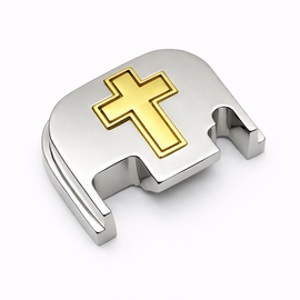 Glock Rear Cover Plate – Solid Steel – Cross Design  Compatible with Glock Gen 1–5 Nickel Gold