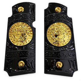 Kimber Micro Carry 380 ACP Metal Grips – Black & Gold (Ambi Cut, Includes Screws)