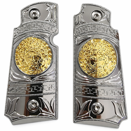Kimber Micro Carry 380 ACP Metal Grips – Chrome & Gold (Ambi Cut, Includes Screws)