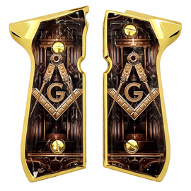 Gold-Edge Metal Grip Panels – Masonic Design (Compatible with 92-Series Frames)