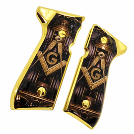 Gold-Edge Metal Grip Panels – Masonic Design (Compatible with 92-Series Frames)