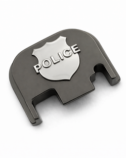 Glock Rear Cover Plate – Solid Steel – Police Shield Design  Compatible with Glock Gen 1–5 Black Nickel