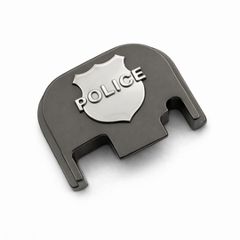 Glock Rear Cover Plate – Solid Steel – Police Shield Design  Compatible with Glock Gen 1–5 Black Nickel