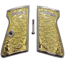 Grips for Walther PPK/PPK-S – Scroll Engraved Panels with Nickel Gold Polished Finish and Matching Screw