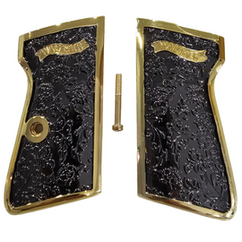 Grips for Walther PPK/PPK-S – Scroll Engraved Panels with Black Gold Polished Finish and Matching Screw