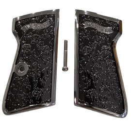 Grips for Walther PPK/PPK-S – Scroll Engraved Panels with Black Nickel Polished Finish and Matching Screw