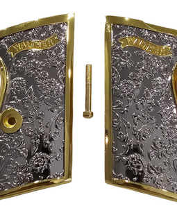 Grips for Walther PPK/PPK-S – Scroll Engraved Panels with Gold Nickel Polished Finish and Matching Screw