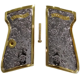 Grips for Walther PPK/PPK-S – Scroll Engraved Panels with Gold Nickel Polished Finish and Matching Screw