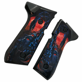 Metal Grip Panels Compatible with Beretta 92 Series – Crimson Moon Scorpion Design – Includes 4 Screws