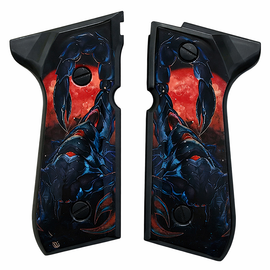 Metal Grip Panels Compatible with Beretta 92 Series – Crimson Moon Scorpion Design – Includes 4 Screws